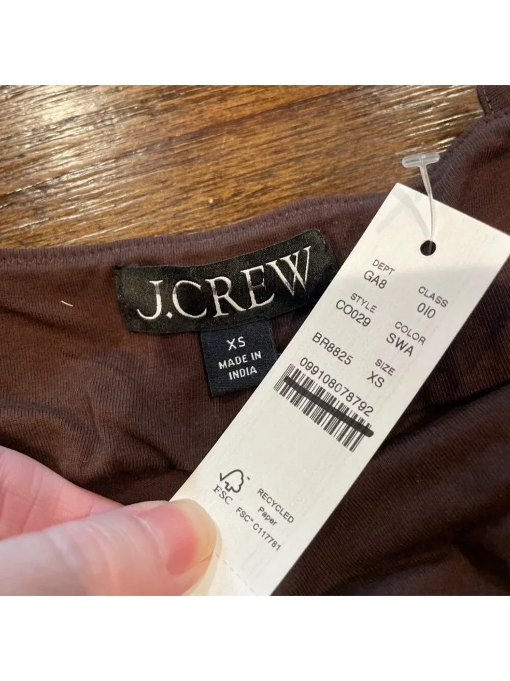 NWT J.Crew Tank Top XS Brown Stretch Cotton Shelf-Bra Slim Fitted Staple Basic